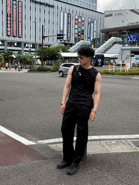 「黒コーデ」｜「アイテム（タンクトップ）」を使った、Bさん（メンズ・178cm）の夏コーディネート