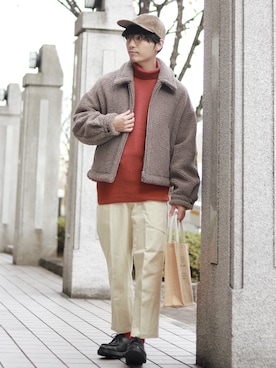 「エコバッグ」｜「アイテム（ブルゾン）」を使った、ひっちさん（メンズ・172cm）の冬コーディネート