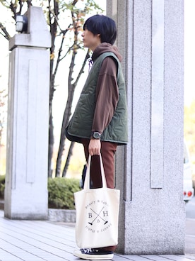 「green label relaxing（グリーンレーベルリラクシング）の【WEB限定】＜GLR/ -or（ジーエルアール オア）＞キルティング ベスト -ユニセックス-（ベスト）」を使った、ひっちさん（メンズ・172cm）の秋コーディネート