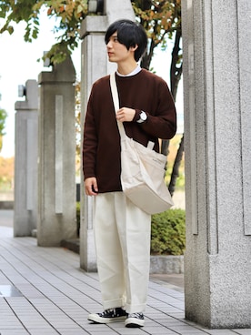 「ブラウンニット」｜「アイテム（アナログ腕時計）」を使った、ひっちさん（メンズ・172cm）の秋コーディネート