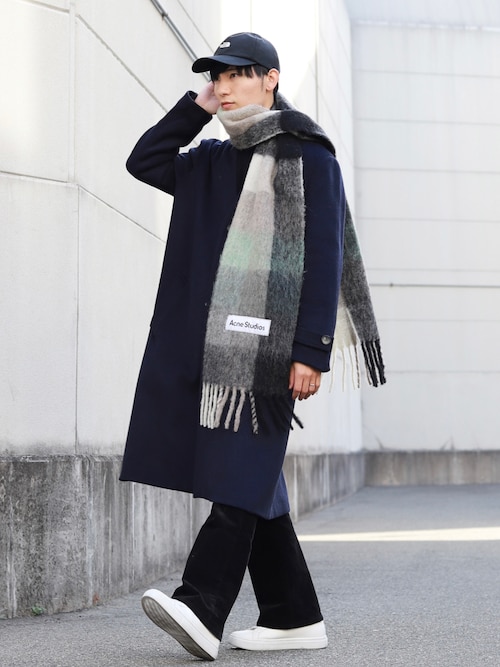 美品BILL BLASS NEW YORK上質フォックス装飾　暖かいロングコート セール】【Beauty&Habit】ウールブレンドノーカラーロングコート（ノー