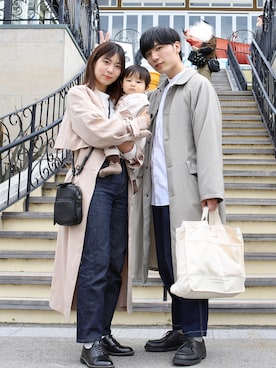 「スタンドカラーシャツ」｜「アイテム（ステンカラーコート）」を使った、ひっちさん（メンズ・172cm）の春コーディネート