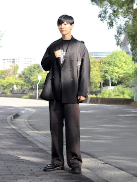 「アイテム（テーラードジャケット、ブラック系）」を使った、ひっちさん（メンズ・171cm）の秋コーディネート