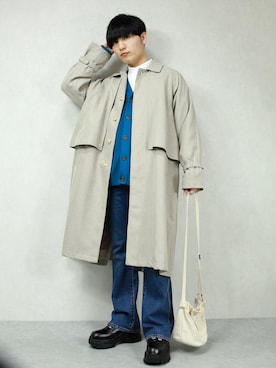 「GUコーデ」｜「アイテム（ステンカラーコート）」を使った、ひっちさん（メンズ・172cm）の冬コーディネート