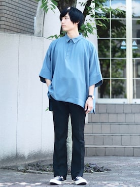 「とろみシャツ」｜ひっちさん（メンズ・172cm）の夏コーディネート