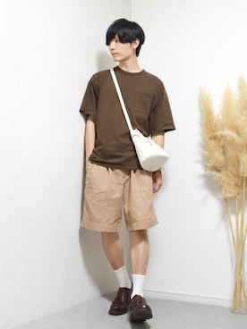 「ブラウンコーデ」｜「アイテム（ボディバッグ/ウエストポーチ）」を使った、ひっちさん（メンズ・172cm）の夏コーディネート