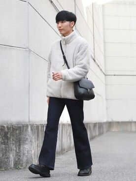 「UNIQLO（ユニクロ）のアイテム（その他アウター、ホワイト系）」を使った、ひっちさん（メンズ・170cm）の冬コーディネート