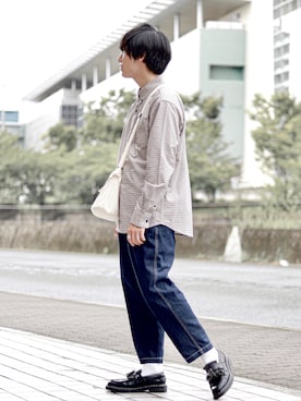 「白靴下」｜「アイテム（ローファー）」を使った、ひっちさん（メンズ・172cm）の夏コーディネート