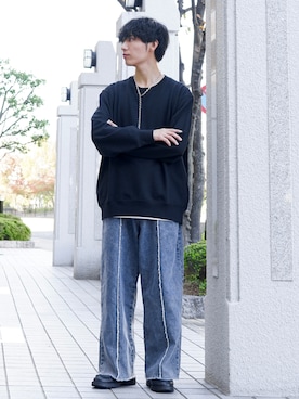 「フリンジデニム」｜「アイテム（アクセサリー）」を使った、ひっちさん（メンズ・172cm）の秋コーディネート