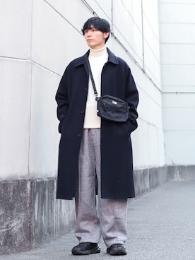 「アイテム（ステンカラーコート）」を使った、ひっちさん（メンズ・171cm）の冬コーディネート