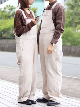 「カフェ」｜「アイテム（オールインワン・サロペット）」を使った、ひっちさん（レディース・172cm）の秋コーディネート