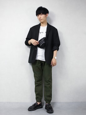 「WYM LIDNM（ウィム バイ リドム）のRELAX DRAPE SET-UP/セットアップ（セットアップ）」を使った、ひっちさん（メンズ・172cm）の春コーディネート