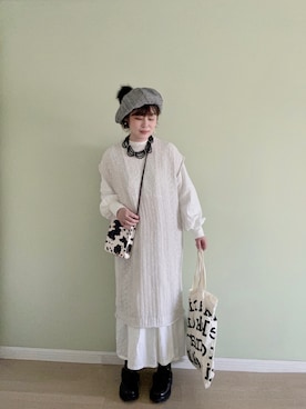 「日系极简」｜「アイテム（ワンピース/ドレス）」を使った、肥肥YEさん（レディース・163cm）の秋コーディネート