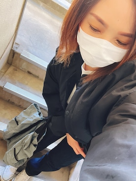 「andme（アンドミー）のアイテム（ノーカラージャケット）」を使った、yuzuuu〜♡さん（レディース・159cm）の冬コーディネート