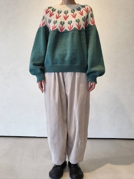 「MERLOT（メルロー）のチューリップニット（ニット/セーター）」を使った、makironさん（レディース・163cm）の秋コーディネート