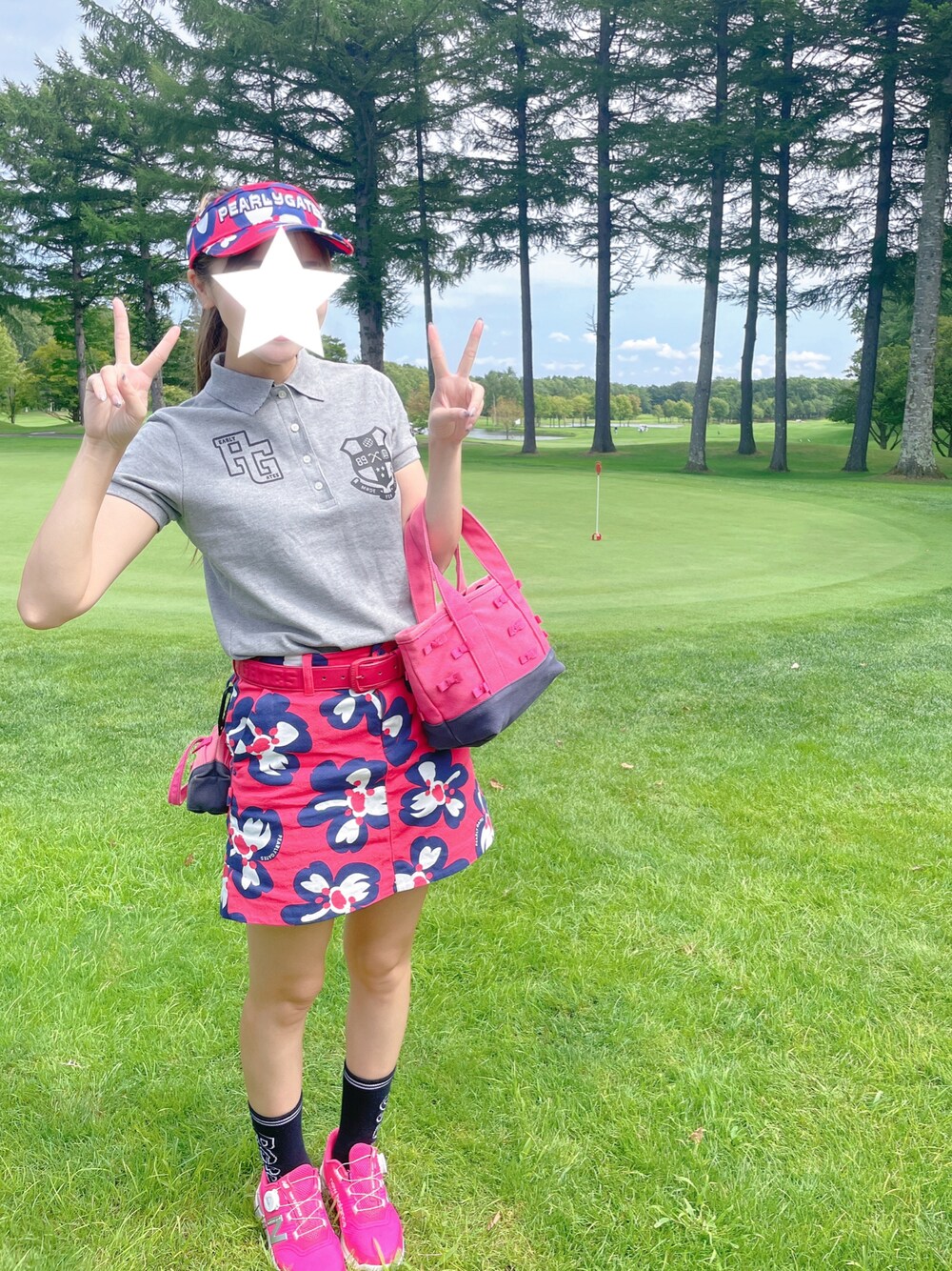 パーリーゲイツPOP 桜 プリントカツラギ ストレッチスカート桜モチーフ