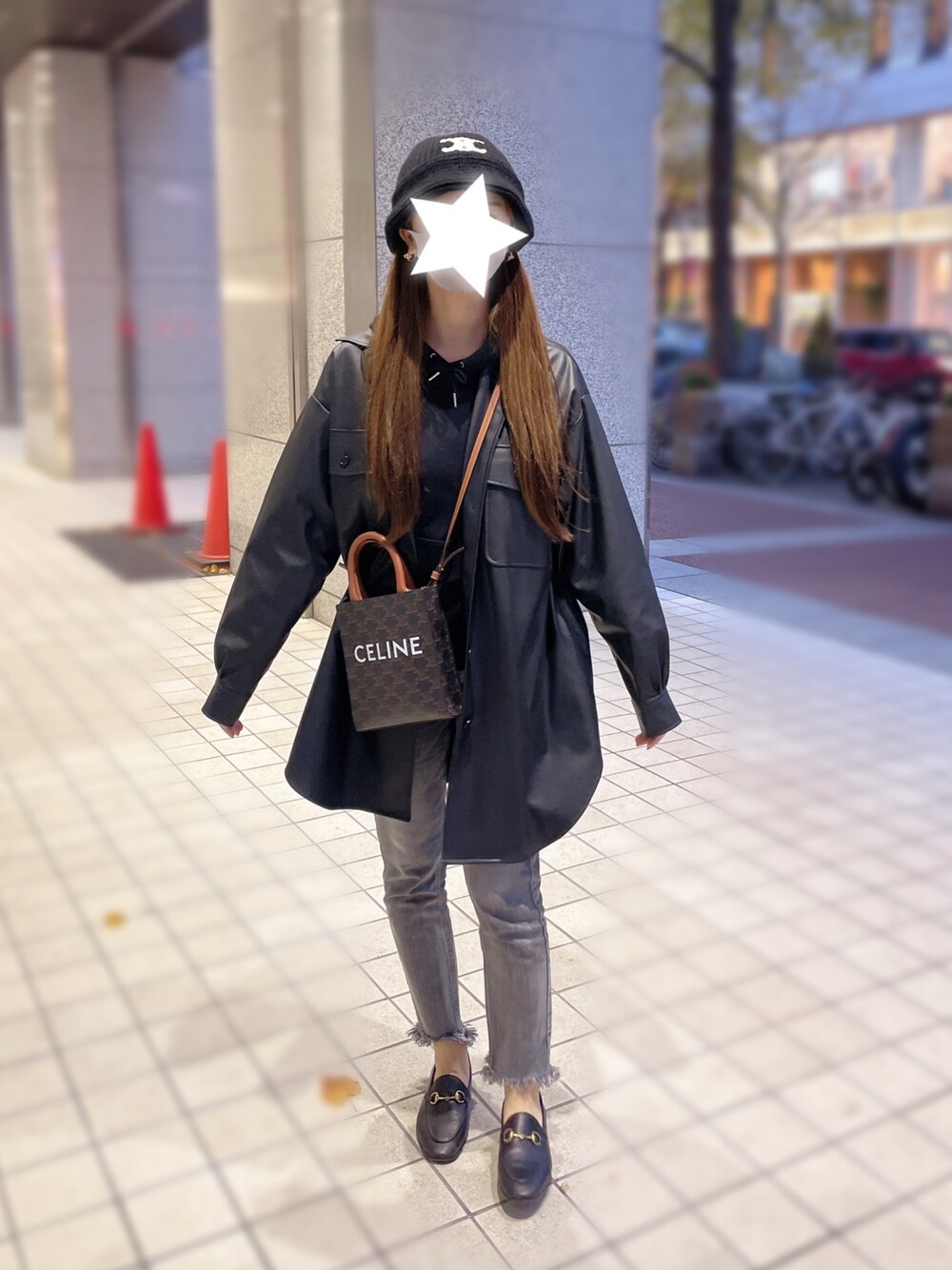 「フェイクレザー、フェイクレザージャケット」｜「GUCCIのアイテム（ローファー、ブラック系）」を使った、✭♡ayaka♡✭さん（レディース・156cm）の秋コーディネートの1枚目の写真