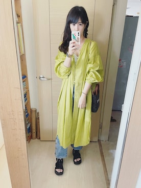 「アイテム（キャミソール、グリーン系）」を使った、Winnie C 🇹🇼さん（レディース・163cm）の夏コーディネート