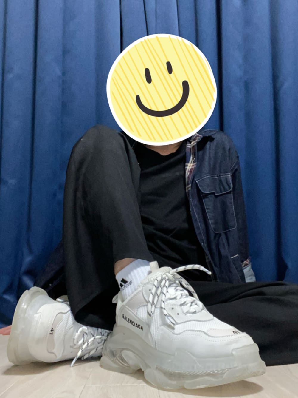「purple&yellow、デニムシャツ、リバーシブル、BALENCIAGA、ダッドスニーカー、秋服準備はじめました」｜「Purple&Yellowのデニム＆チェックリバーシブルシャツ（シャツ/ブラウス、ブルー系）」を使った、PYON.さん（メンズ・165cm）の夏コーディネートの1枚目の写真