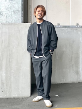 「NANO universe（ナノユニバース）のアイテム（MA-1）」を使った、JUNYAさん（メンズ・171cm）の春コーディネート