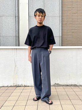 「NANO universe（ナノユニバース）のアイテム（スラックス）」を使った、JUNYAさん（メンズ・171cm）の夏コーディネート
