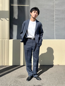 「NANO universe（ナノユニバース）のアイテム（スラックス）」を使った、JUNYAさん（メンズ・171cm）の春コーディネート