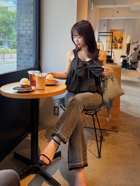 「アイテム（ボストンバッグ）」を使った、amiさん（レディース・157cm）の夏コーディネート