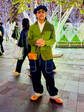 「アイテム（オールインワン・サロペット）」を使った、芳人さん（メンズ・170cm）の秋コーディネート