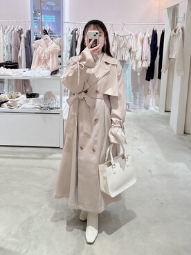 「one after another NICE CLAUP（ワンアフターアナザーナイスクラップ）のアイテム（トレンチコート）」を使った、reiaさん（レディース・148cm）の春コーディネート