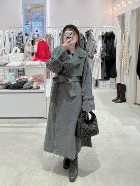 「one after another NICE CLAUP（ワンアフターアナザーナイスクラップ）のアイテム（ステンカラーコート）」を使った、reiaさん（レディース・148cm）の冬コーディネート