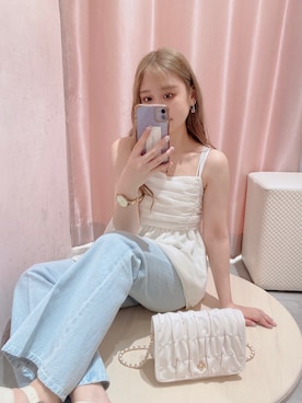 「one after another NICE CLAUP（ワンアフターアナザーナイスクラップ）のアイテム（デニムパンツ）」を使った、reiaさん（レディース・148cm）の春コーディネート