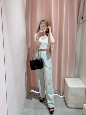 「one after another NICE CLAUP（ワンアフターアナザーナイスクラップ）のアイテム（デニムパンツ）」を使った、reiaさん（レディース・148cm）の夏コーディネート