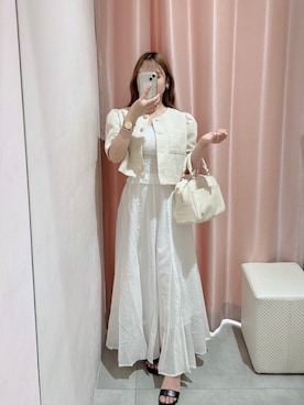 「オールホワイト」｜「アイテム（ノーカラージャケット）」を使った、reiaさん（レディース・148cm）の夏コーディネート