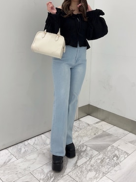 「one after another NICE CLAUP（ワンアフターアナザーナイスクラップ）のアイテム（デニムパンツ）」を使った、reiaさん（レディース・148cm）の冬コーディネート