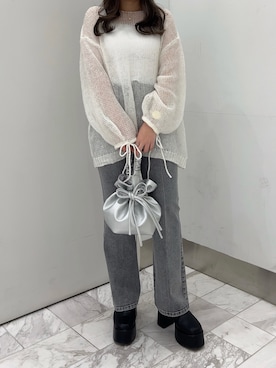 「one after another NICE CLAUP（ワンアフターアナザーナイスクラップ）のアイテム（デニムパンツ）」を使った、reiaさん（レディース・148cm）の冬コーディネート