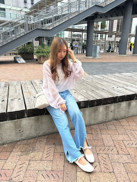 「one after another NICE CLAUP（ワンアフターアナザーナイスクラップ）のアイテム（デニムパンツ）」を使った、reiaさん（レディース・148cm）の秋コーディネート