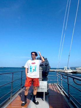 「アイテム（パンツ、オレンジ系）」を使った、kota kobayashiさん（メンズ・171cm）の夏コーディネート