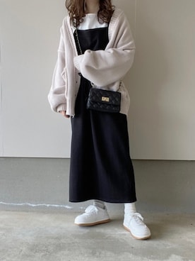 「サロペットスカート」｜「アイテム（その他）」を使った、えだ( ¨̮ )さん（レディース・155cm）の春コーディネート