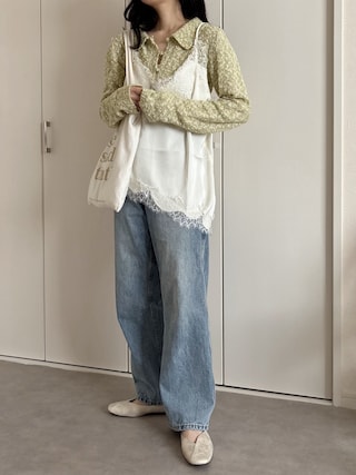 「hellam（へラム）のMIXヤーンポロニットカーディガン（ニット/セーター）」を使った、えだ( ¨̮ )さん（レディース・155cm）の春コーディネート