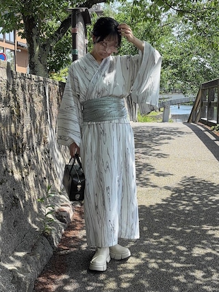 「hellam（へラム）のセパレート2way浴衣セット（浴衣）」を使った、えだ( ¨̮ )さん（レディース・155cm）の夏コーディネート