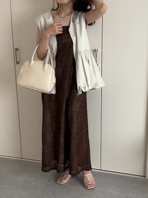「classicalelf（クラシカルエルフ）のすっきり、華奢見え。華やかパネルレースキャミワンピース（ワンピース）」を使った、えだ( ¨̮ )さん（レディース・155cm）の夏コーディネート