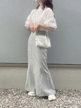 「フリルネック」｜「アイテム（その他）」を使った、えだ( ¨̮ )さん（レディース・155cm）の夏コーディネート