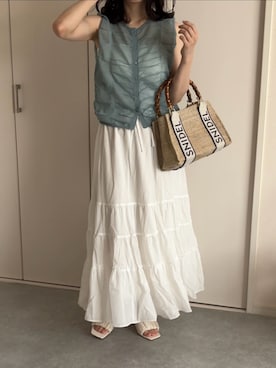 「しまむら（シマムラ）のアイテム（トップス、ブルー系）」を使った、えだ( ¨̮ )さん（レディース・155cm）の夏コーディネート
