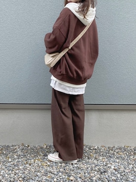 「アイテム（カーディガン/ボレロ、ブラウン系）」を使った、えだ( ¨̮ )さん（レディース・155cm）の冬コーディネート