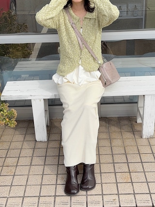 「hellam(へラム)のMIXヤーンポロニットカーディガン(ニット/セーター)」を使った、えだ( ¨̮ )さん(レディース・155cm)の冬コーディネート