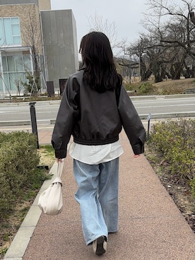 「GU（ジーユー）のアイテム（ジャケット/アウター）」を使った、えだ( ¨̮ )さん（レディース・155cm）の春コーディネート