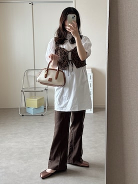 「アイテム（ボストンバッグ）」を使った、えだ( ¨̮ )さん（レディース・155cm）の夏コーディネート