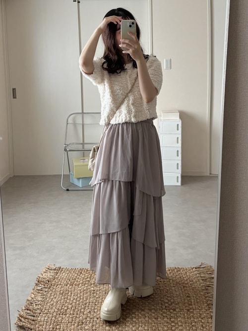 セール】ニットカーディガン＋ティアードスカートset[高身長サイズMT