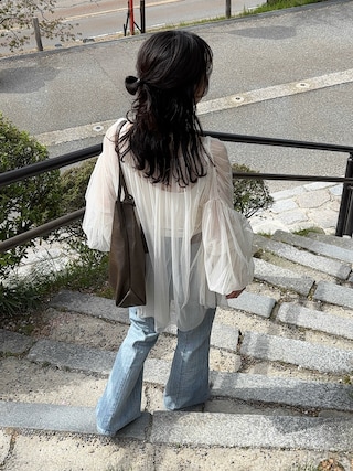 「Olu.（オルドット）の2wayパフチュールトップス（シャツ/ブラウス）」を使った、えだ( ¨̮ )さん（レディース・155cm）の春コーディネート