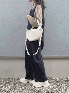 「no brand（ノーブランド）のアイテム（オールインワン・サロペット）」を使った、えだ( ¨̮ )さん（レディース・155cm）の秋コーディネート